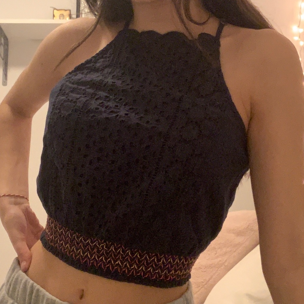 navy blue bubble halter top from hollister